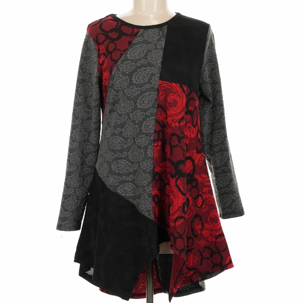 Chic Asymmetrical Red and Gray Dress
